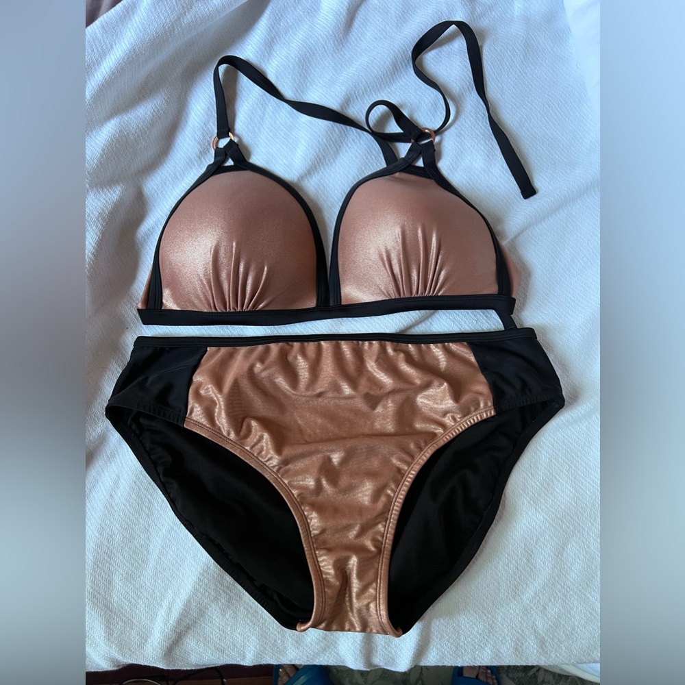 Black & Bronze High Waist Bikini Bottom